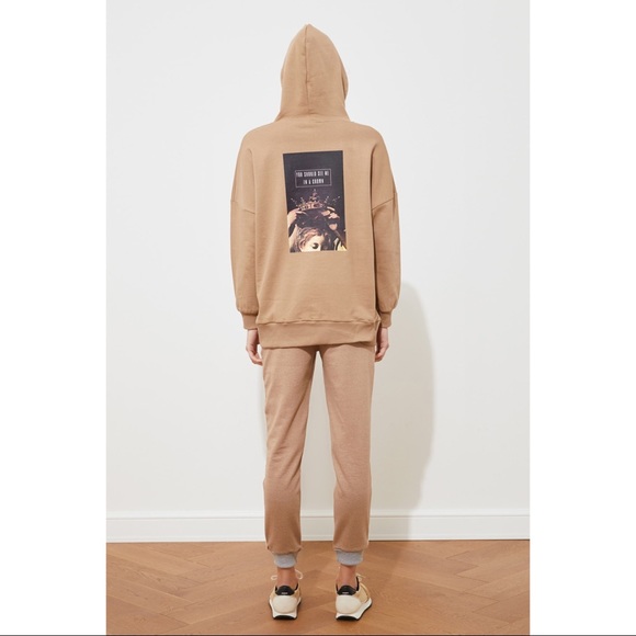 Trendyol Tops - Pullover Hoodie Women Fleece Tan Sweatshirt